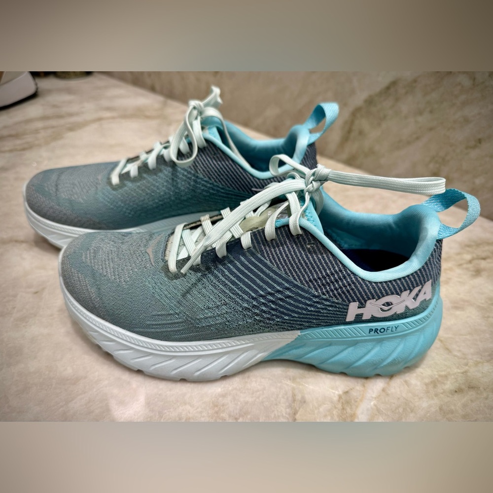 Hoka Blue and White Athletic Shoes with Supportive Sole